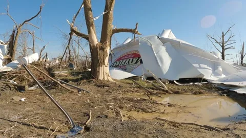 Mayfield Ky Tornado Damage - Slow Motion - Collapsed H20 Tower 02 C Stock Footage 278124433