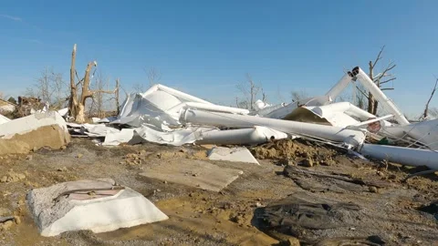 Mayfield Ky Tornado Damage - Slow Motion - Collapsed H20 Tower 02 A Stock Footage 278124435