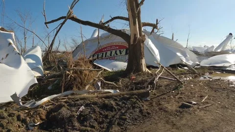 Mayfield Ky Tornado Damage - Slow Motion - Collapsed Water Tower 01 Stock Footage 278124440