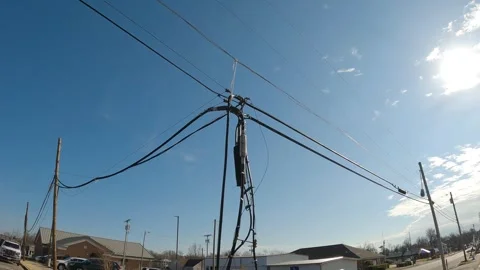 Mayfield Ky Tornado Damage - Slow Motion - Damged Utility Lines Driveby Stock Footage 278124677