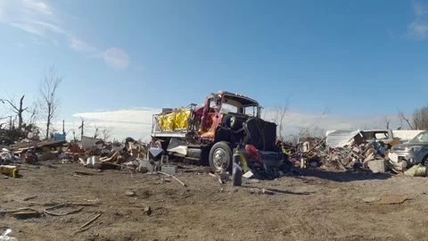 Mayfield Ky Tornado Damage - Slow Motion - Damaged Fire Truck Stock Footage 278124696