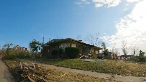 Mayfield Ky Tornado Damage - Slow Motion - Damaged Home Stock Footage 278124702