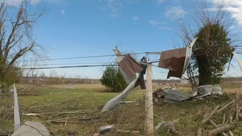 Mayfield Ky Tornado Damage - Slow Motion - Debris Strewn in Field Pt B Stock Footage 278124707