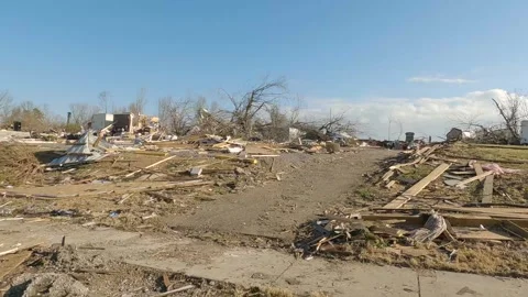 Mayfield Ky Tornado Damage - Slow Motion - Devestation Driveby 01 Stock Footage 278124720