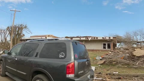 Mayfield Ky Tornado Damage - Slow Motion - Devestation Driveby 02 Stock Footage 278124735