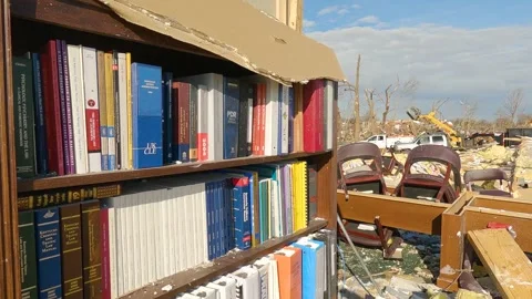 Mayfield Ky Tornado Damage - Slow Motion - Law Library 01 Stock Footage 278124986