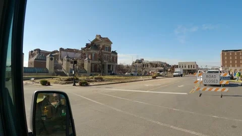 Mayfield Ky Tornado Damage - Slow Motion - Downtown Driveby Stock Footage 278125003