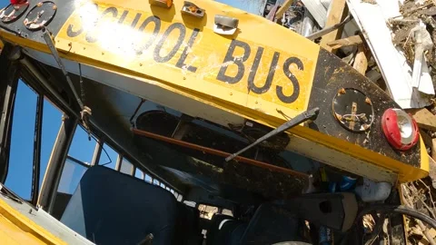 Mayfield Ky Tornado Damage - Slow Motion - Overturned Schoolbus Front 02 Stock Footage 278125004