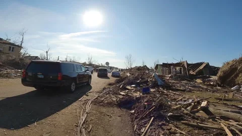 Mayfield Ky Tornado Damage - Traffic Moving Through Desolation Stock Footage 278125015