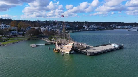 Mayflower II Ship aerial view, Plymouth, Massachusetts, USA Video stock 173577452