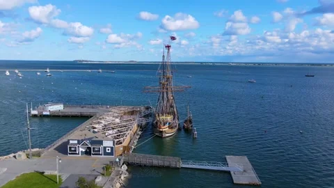 Mayflower II Ship aerial view, Plymouth, Massachusetts, USA Vidéo 173577463