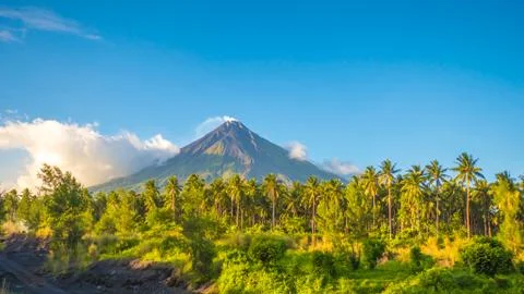 Mayon Volcano is an active stratovolcano in the province of Albay in Bicol Stock Photos