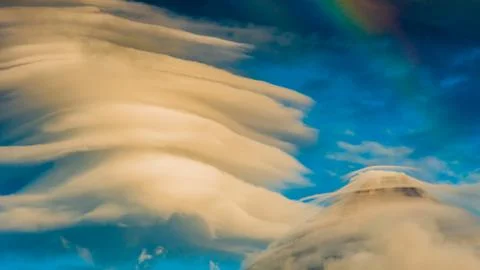 Mayon Volcano with the ventricular of clouds. TimeLapse in sunrise. Active Stock Photos
