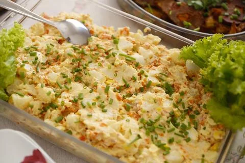 Mayonnaise dish with assorted condiments and seasonings Stock Photos