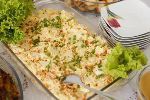 Mayonnaise dish with assorted condiments and seasonings Stock Photos