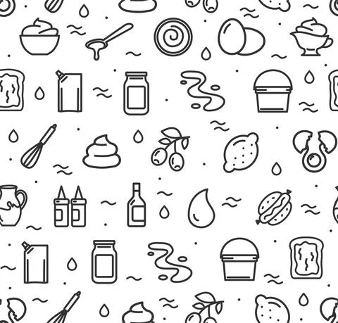 Mayonnaise Signs Seamless Pattern Background on a White. Vector Illustrazione stock