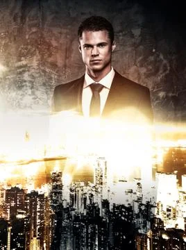 Mayor and modern megapolis double exposure Stock Illustration