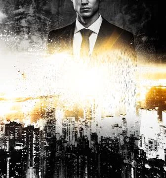 Mayor and modern megapolis double exposure Stock Illustration