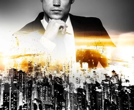Mayor and modern megapolis double exposure Stock Illustration