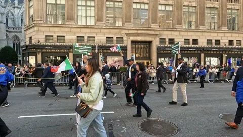 Mayor Eric Adams Marches up 5th Avenue in NYC's Columbus Day Parade Stock Footage 218555006