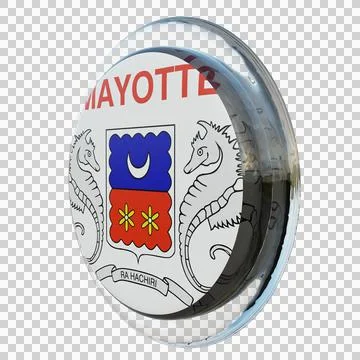 Mayotte 3d illustration flag on pole. Wood flagpole Stock Illustration