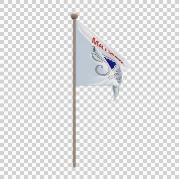Mayotte 3d illustration flag on pole. Wood flagpole Stock Illustration