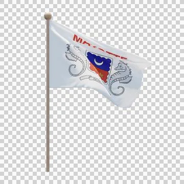 Mayotte 3d illustration flag on pole. Wood flagpole Illustrazione stock