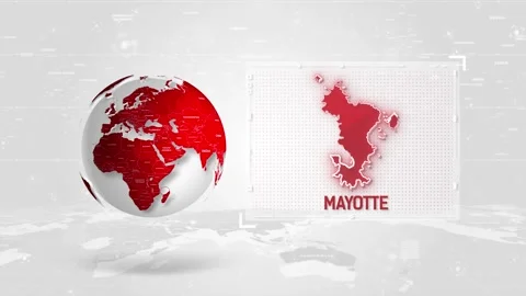 Mayotte 4K Tech Map Beside Globe On White Background Stock Footage 338240779