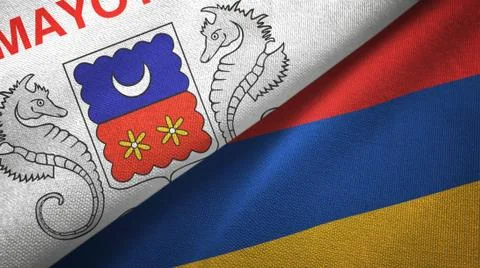 Mayotte and Armenia two flags textile cloth, fabric texture Stock Illustration
