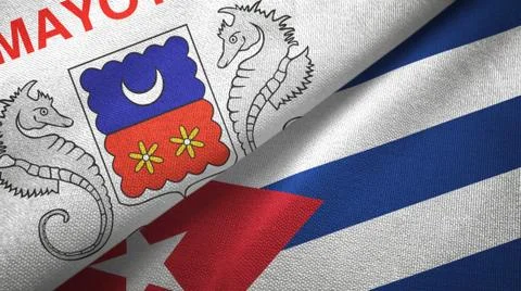 Mayotte and Cuba two flags textile cloth, fabric texture Stock Illustration