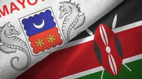 Mayotte and Kenya two flags textile cloth, fabric texture Stock Illustration