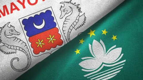 Mayotte and Macau two flags textile cloth, fabric texture Stock-Illustration