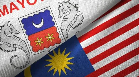 Mayotte and Malaysia two flags textile cloth, fabric texture Stock Illustration