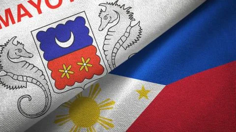 Mayotte and Philippines two flags textile cloth, fabric texture Stock Illustration