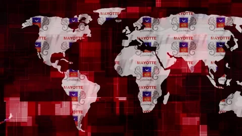 Mayotte flag earth map glowing technology motion news background Stock Footage 264610392