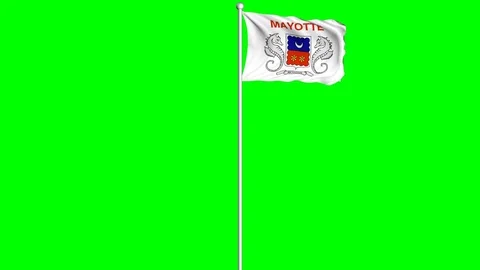 Mayotte Flag Waving Fluttering on Wind Loopable Green Blue Screen Matte Stock Footage 77597409