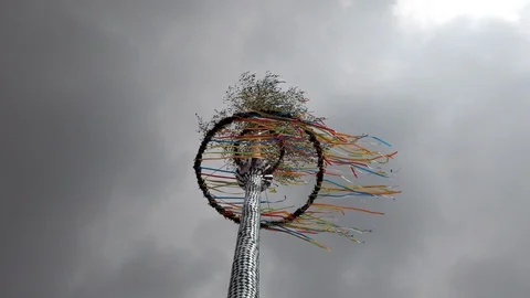 Maypole during cloudy weather Stock Footage 107489334