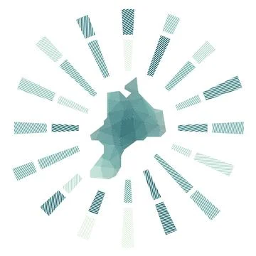 Mayreau sunburst. Low poly striped rays and map of the island. Creative vec.. 스톡 일러스트