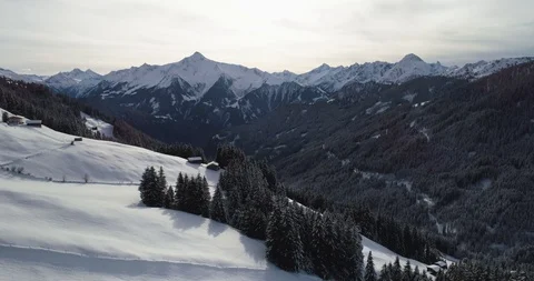 Mayrhofen Austrian Alps in winter time with snow covered trees Stock Footage 102447617