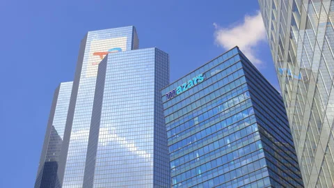 Mazars and Total headquarters tower in La Defense business district in Paris Stock Footage 195313833