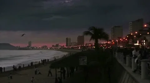 Mazatlan Malecon by night Stock Footage 10786203