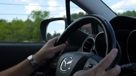Mazda Car Steering Wheel - Adjusting Buttons - Driving Stock Footage 68655843