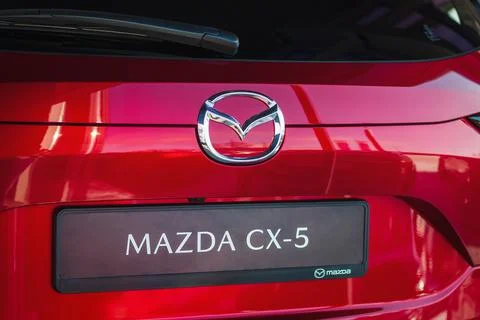 Mazda CX 5 back door with brand emblem and logo on license plate, Moscow, 18  Stock-Fotos