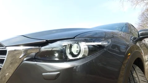 Mazda CX-9 car front close up shot Stock Footage