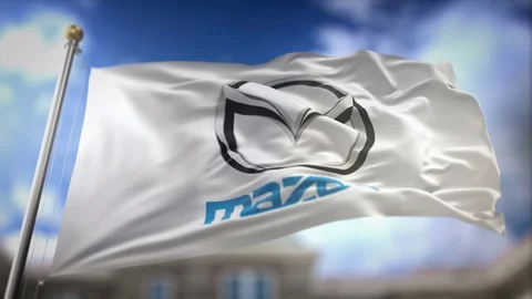 Mazda Flag Waving Slow Motion 3D Rendering Blue Sky Background - Editorial .. Stock Footage 75658024