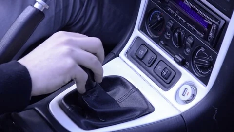 Mazda mx5 miata white changing gear Stock Footage 84091756