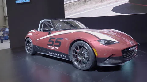 Mazdaspeed MX-5 Cup Car. 2016 Toronto International Auto Show.  Stock Footage 60921237