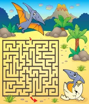 Maze 3 with pterodactyls Stock Illustration