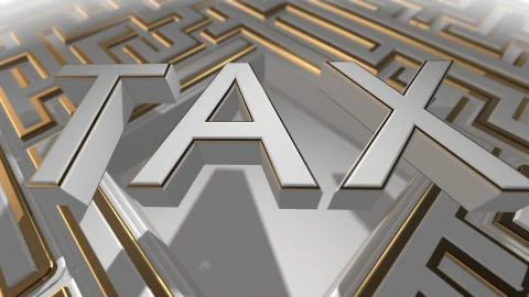 Maze 3d render conceptual to solve complex tax regulation labyrinth Illustrazione stock