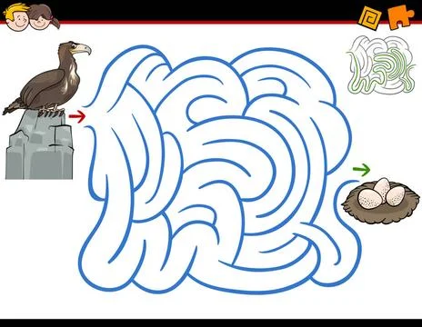 Maze activity with eagle Cartoon Illustration of Education Maze or Labyrin... Stock Photos